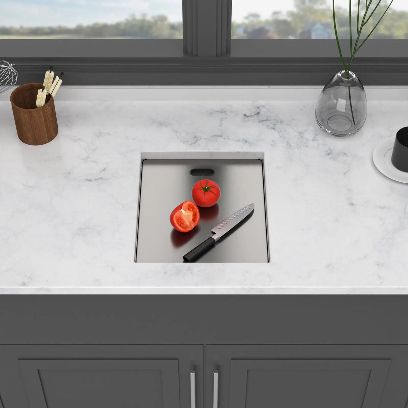 Modern Undermount Bar Sink With Folding Faucet by HouseOfZazla