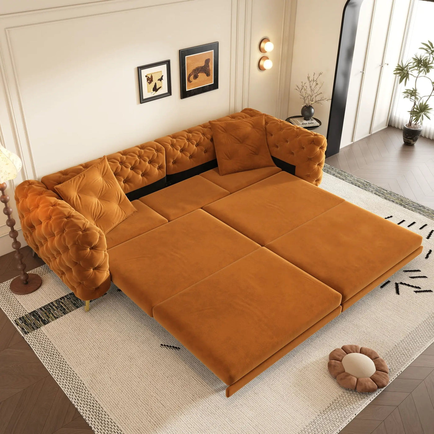 3 In 1 Convertible Sleeper, Deep Seat Pull Out Sofa Bed, Button Tufted by HouseOfZazla