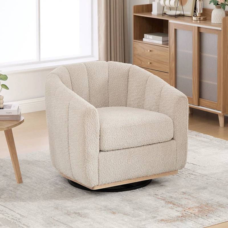 Swivel Upholstered Barrel Chair With Metal Base by Unique Piece Furniture