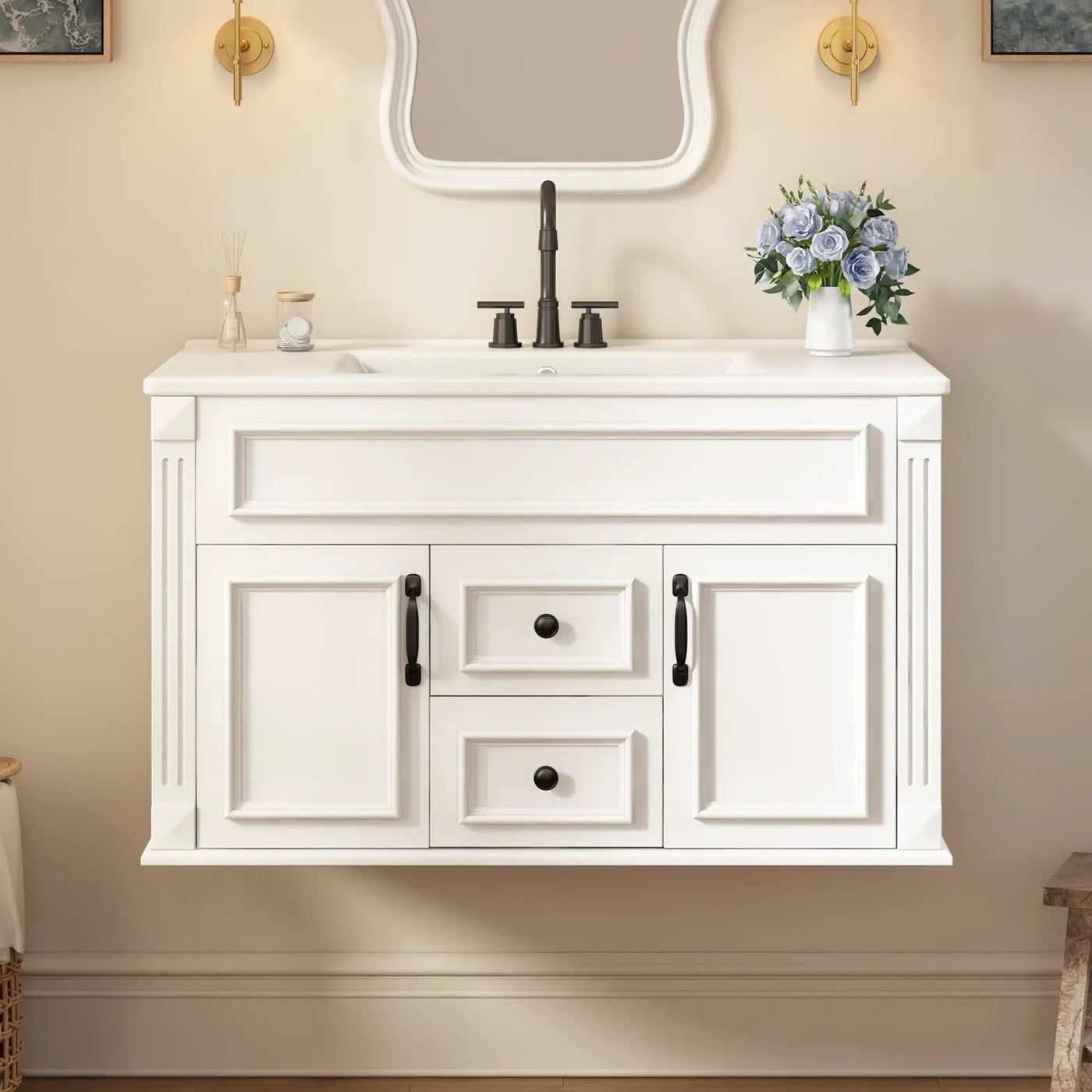 36 Inch Wall Mounted Bathroom Cabinet with Ceramic Sink and Drawers by HouseOfZazla