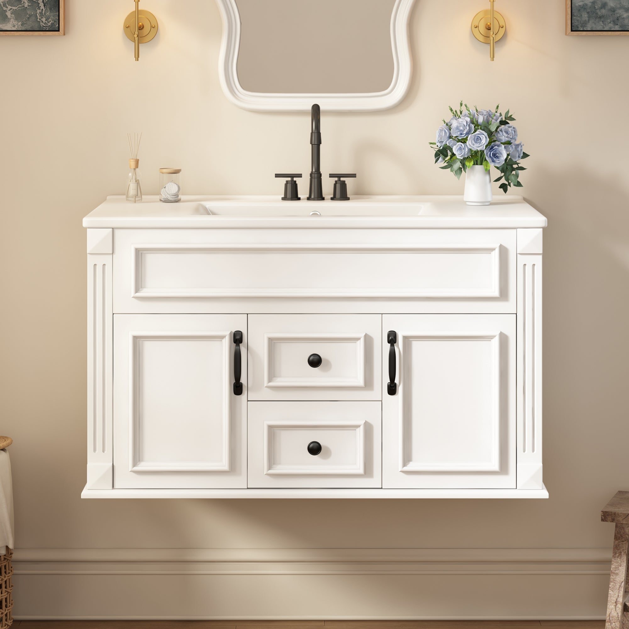 36 Inch Wall Mounted Bathroom Cabinet with Ceramic Sink and Drawers by HouseOfZazla