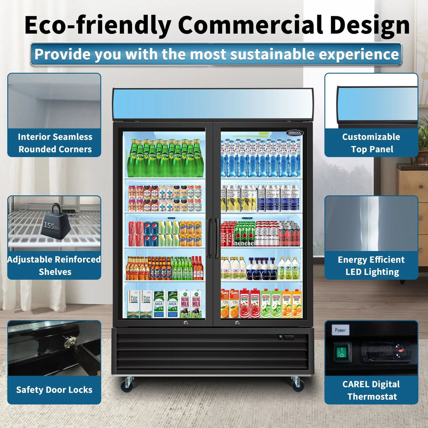 Glass Door Merchandiser Refrigerator Swing Door Commercial Display Refrigerators Merchandising Refrigeration With LED Top Panel by HouseOfZazla