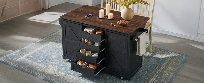 K&K 72" Farmhouse Kitchen Island with Fridge Storage Space & Power Outlet by HouseOfZazla
