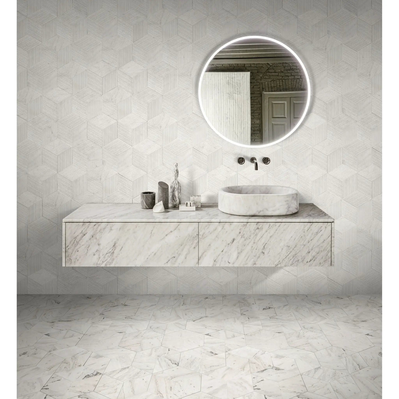 Hexagon Natural Stone Marble Tile, 3D Fluted (Set of 12) by HouseOfZazla