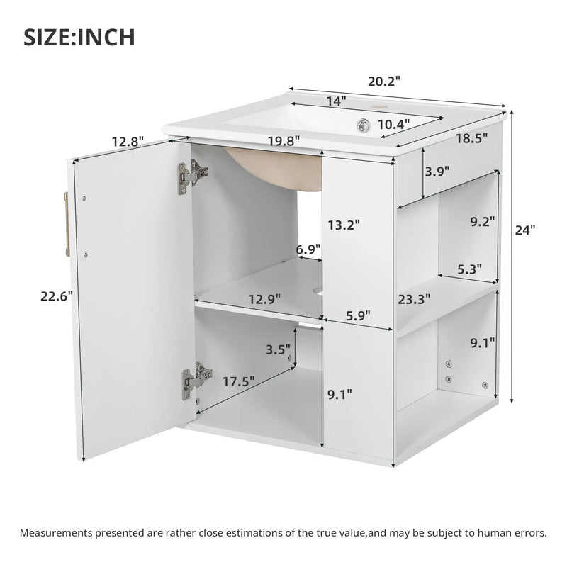 Wall Mounted Bathroom Cabinet With Side Shelf Combo, Vanity With Sink - White by Unique Piece Furniture
