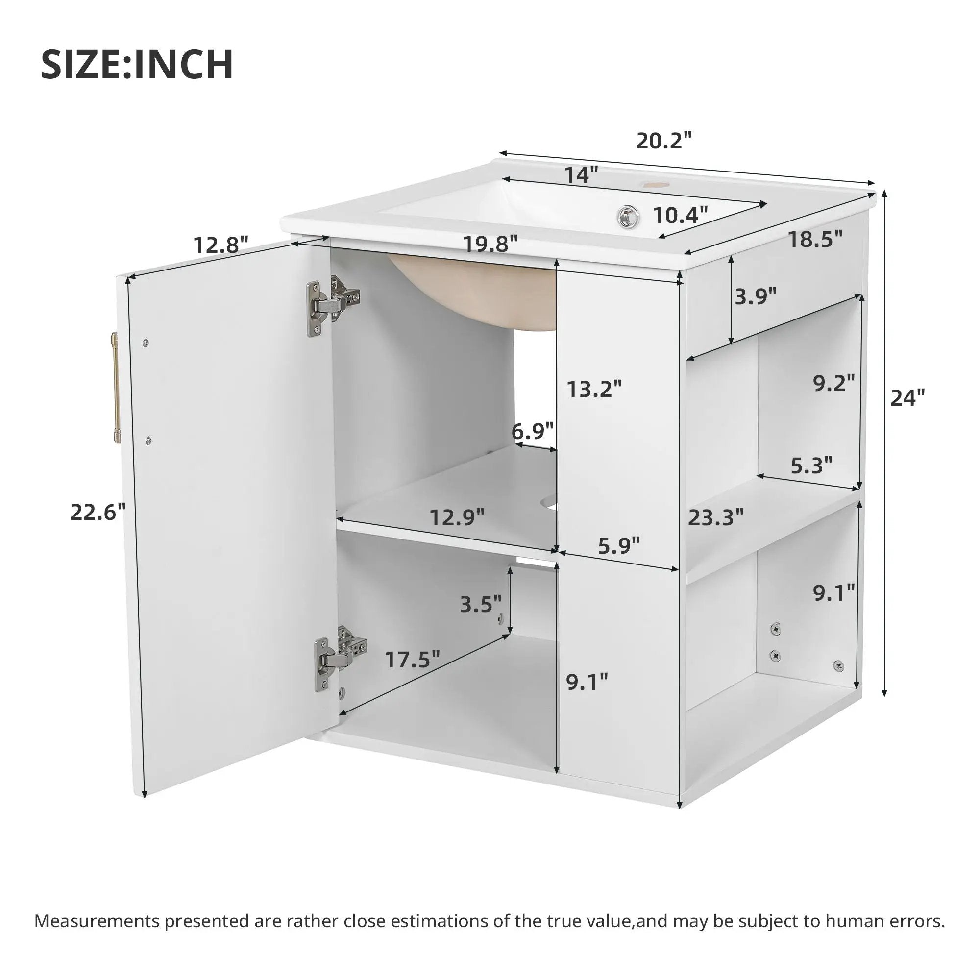 Wall Mounted Bathroom Cabinet With Side Shelf Combo, Vanity With Sink - White by HouseOfZazla