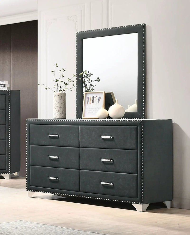 Melody 6-drawer Upholstered Dresser with Mirror Grey by Unique Piece Furniture