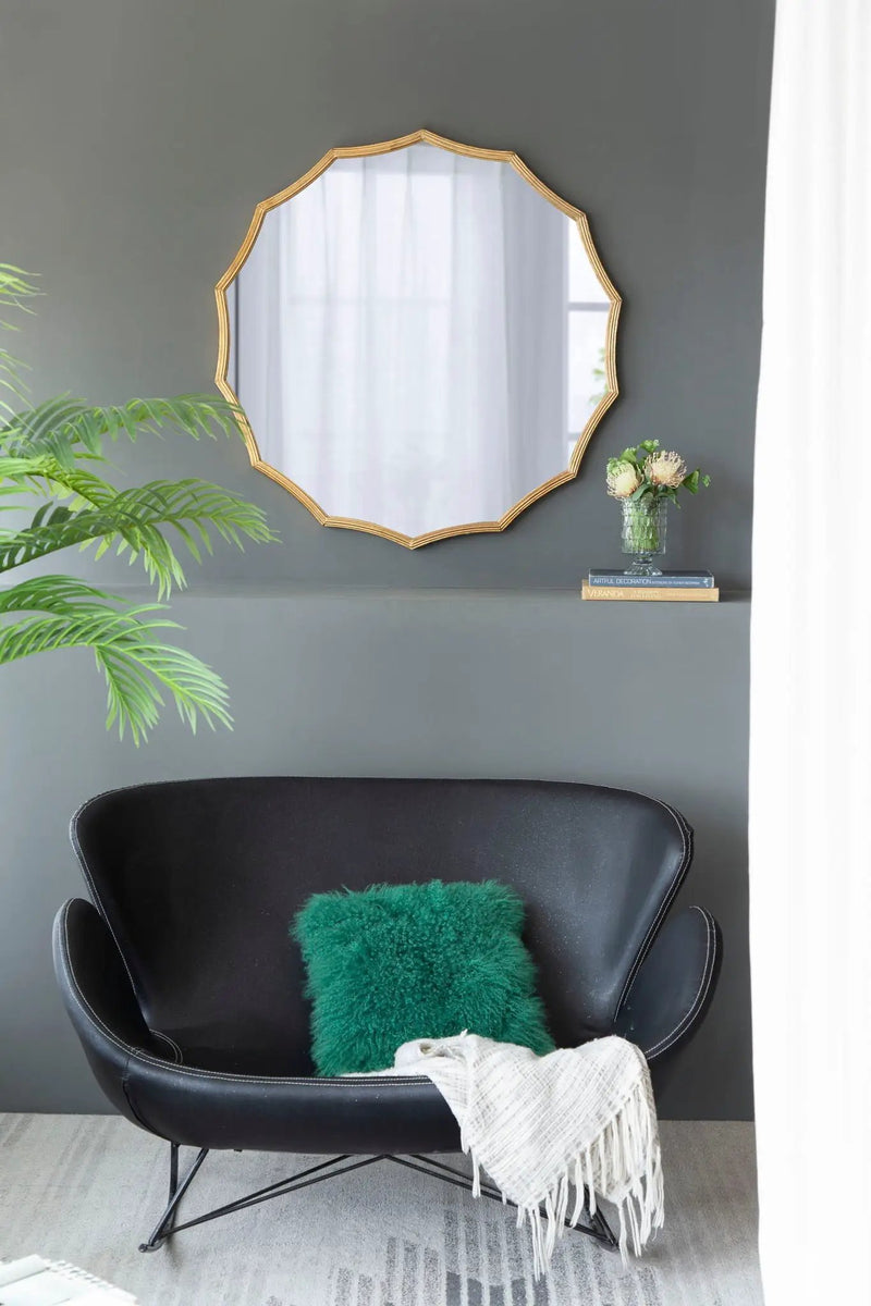 Round Sunburst Wall Mirror With, Wall Decor Mirror For Entryway Bedroom Living Room - Gold by HouseOfZazla