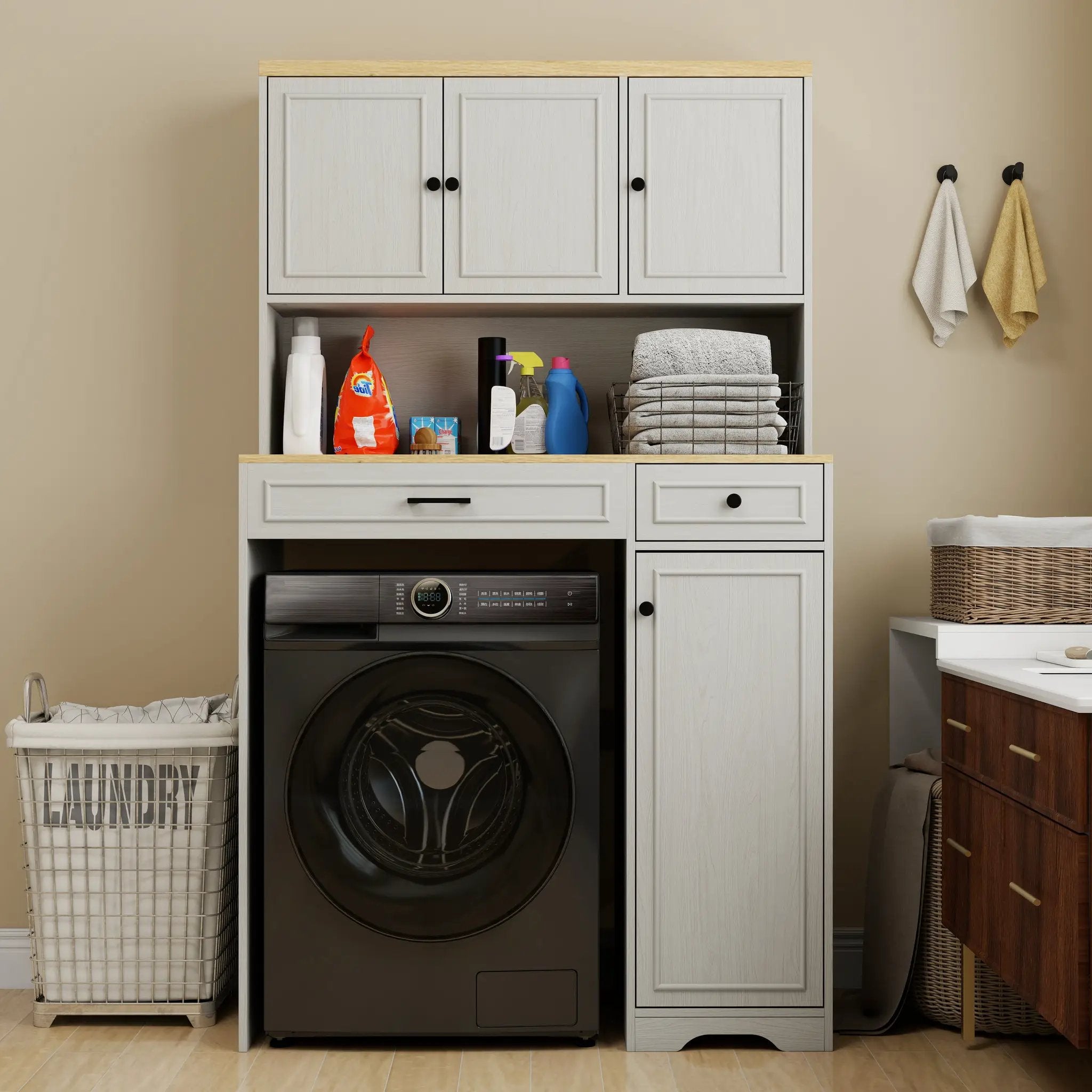 Over The Washer, Dryer And Robot Vacuum Storage Cabinet - Antique by HouseOfZazla