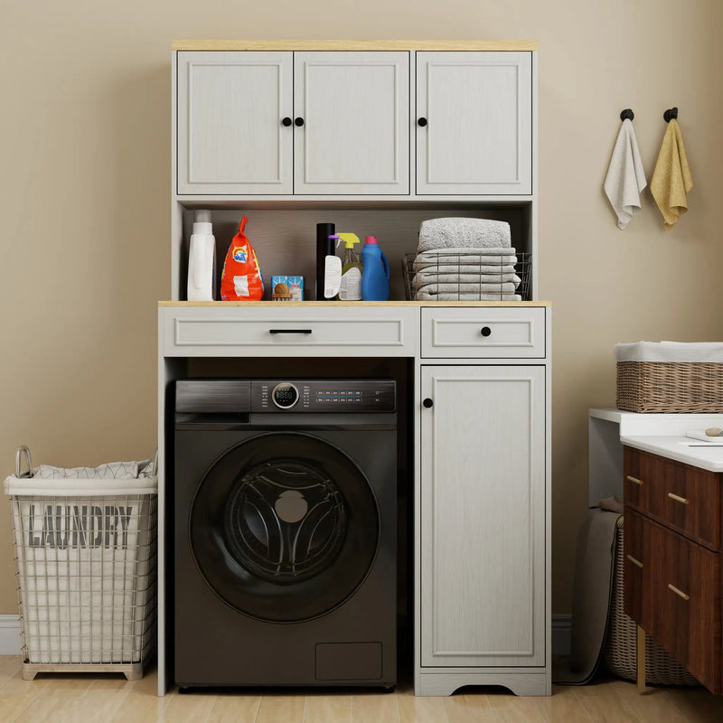 Over The Washer, Dryer And Robot Vacuum Storage Cabinet - Antique by HouseOfZazla
