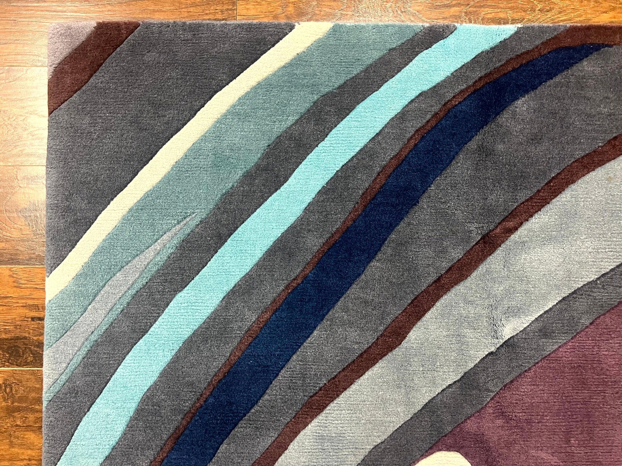 Modern Nepali Handmade Wool Rug 6x8, Blues Gray Mauve, Abstract, Nepali Tibetan Rug by Jewel Rugs