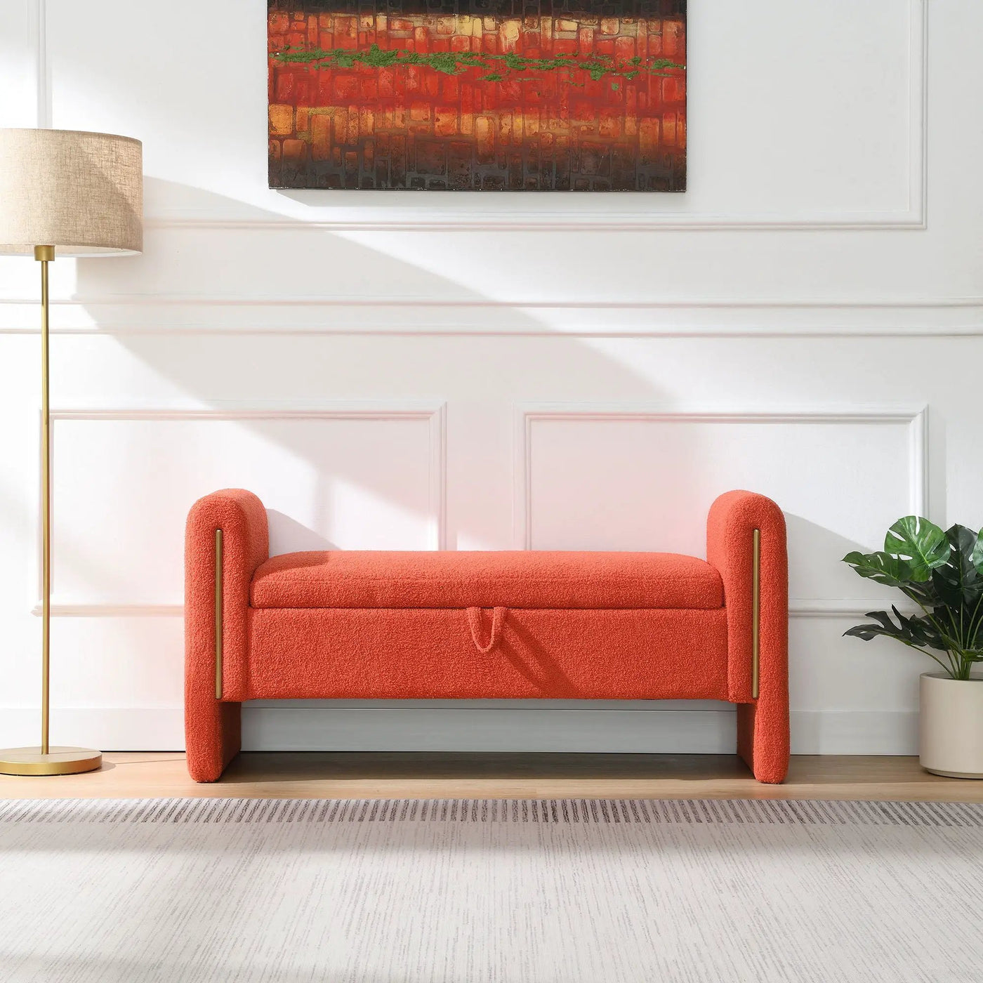 Modern Teddy Upholstered Large Bed End Bench With Arms And Storage by HouseOfZazla