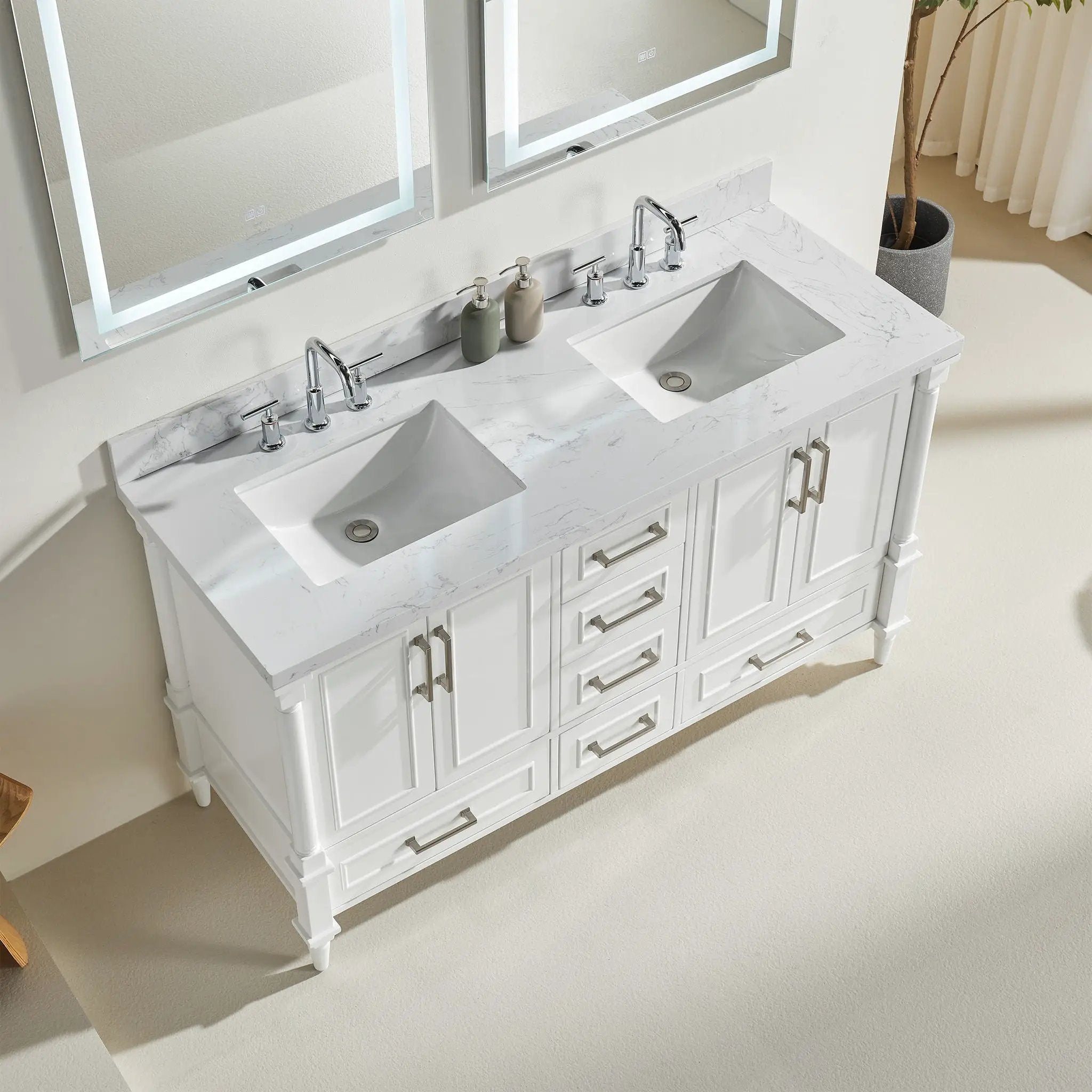 Freestanding Double Bathroom Vanity With Extra Black Handles - White by HouseOfZazla