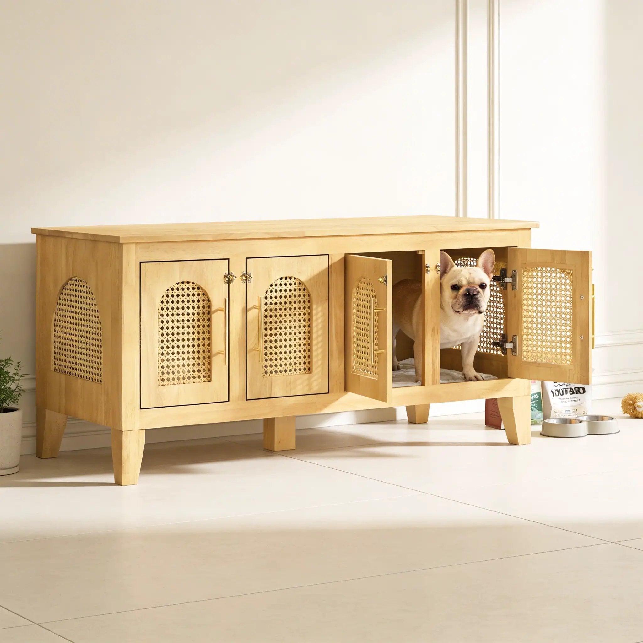 Lars Indoor Rattan Decorated Rubber Wood Dog Crate Cabinet by HouseOfZazla