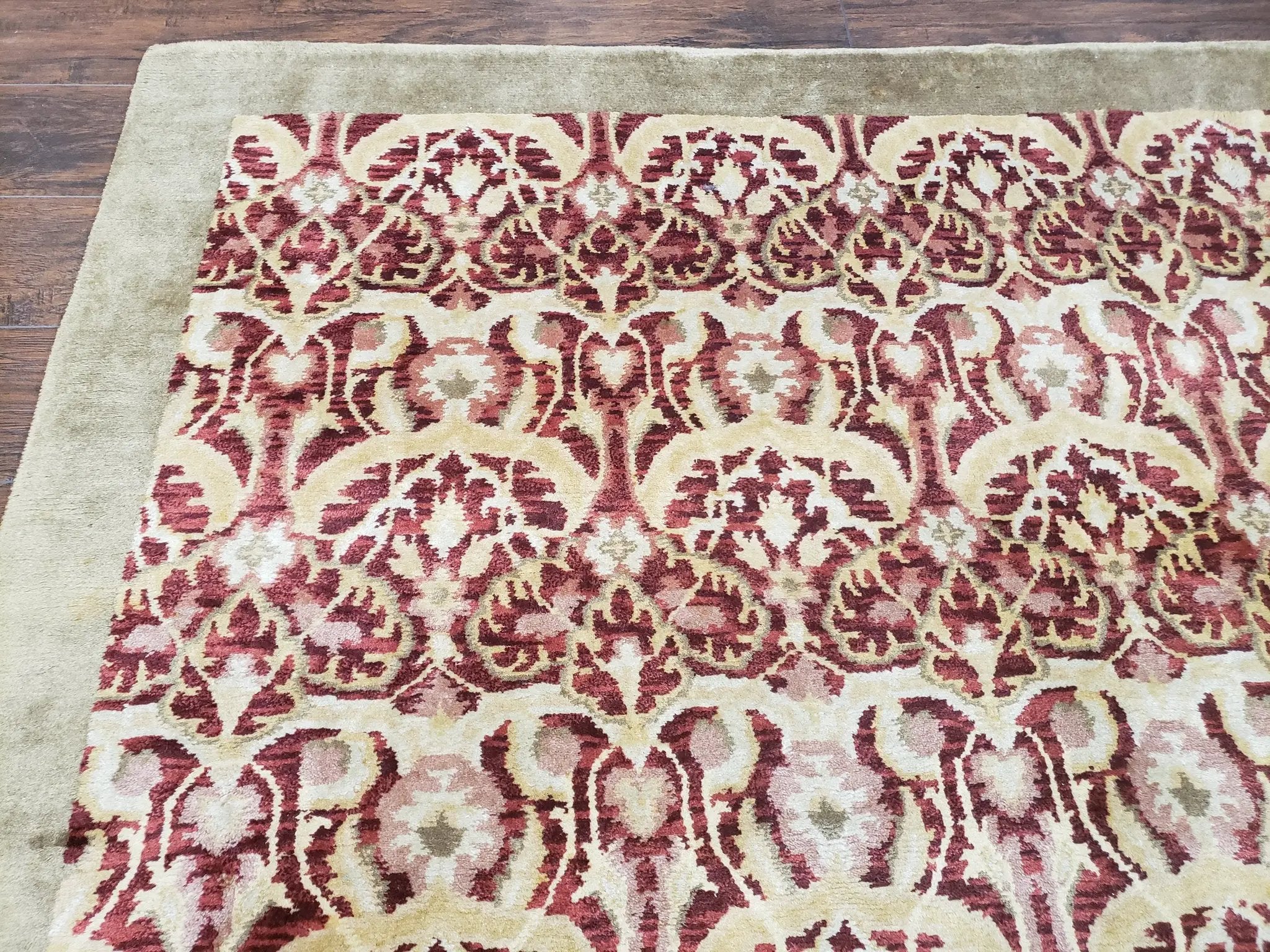 Contemporary Indian Nepalese Room Sized Rug 9 x 11.6, Wool Hand-Knotted Dark Red & Beige Soft Carpet, 9 x 12 Masterloom Living Room Rug by Jewel Rugs
