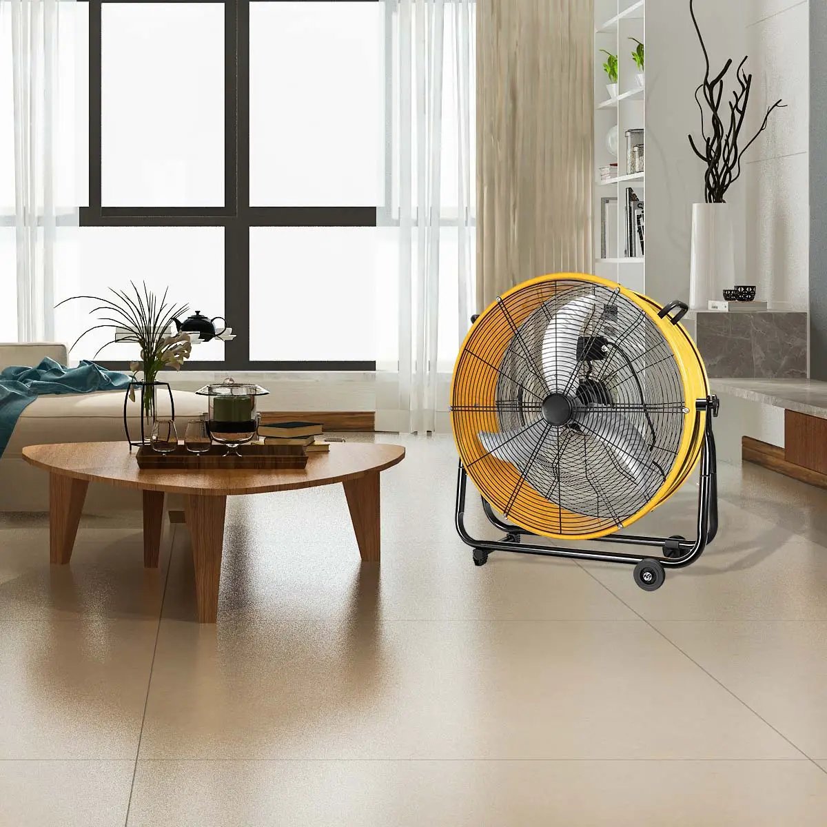 3 Speed Heavy Duty Metal Industrial Drum Fan, Air Circulation - Yellow by HouseOfZazla