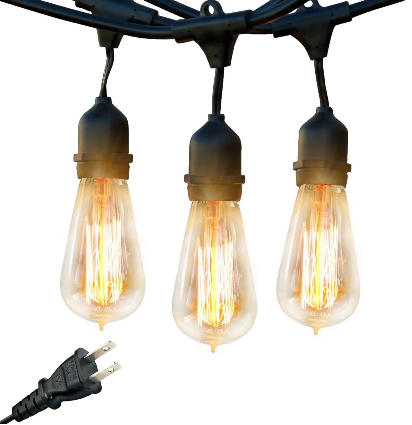 48Ft Pro Vintage Edition Plug-In Outdoor Heavy Quality 40W Commercial String Lights-15 Bulbs by Outdoor Solar Outlet