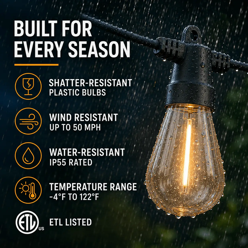 27F Solar Powered String Lights Waterproof LED Hanging Edison Bulb Lights with 12 Bulbs by Outdoor Solar Outlet