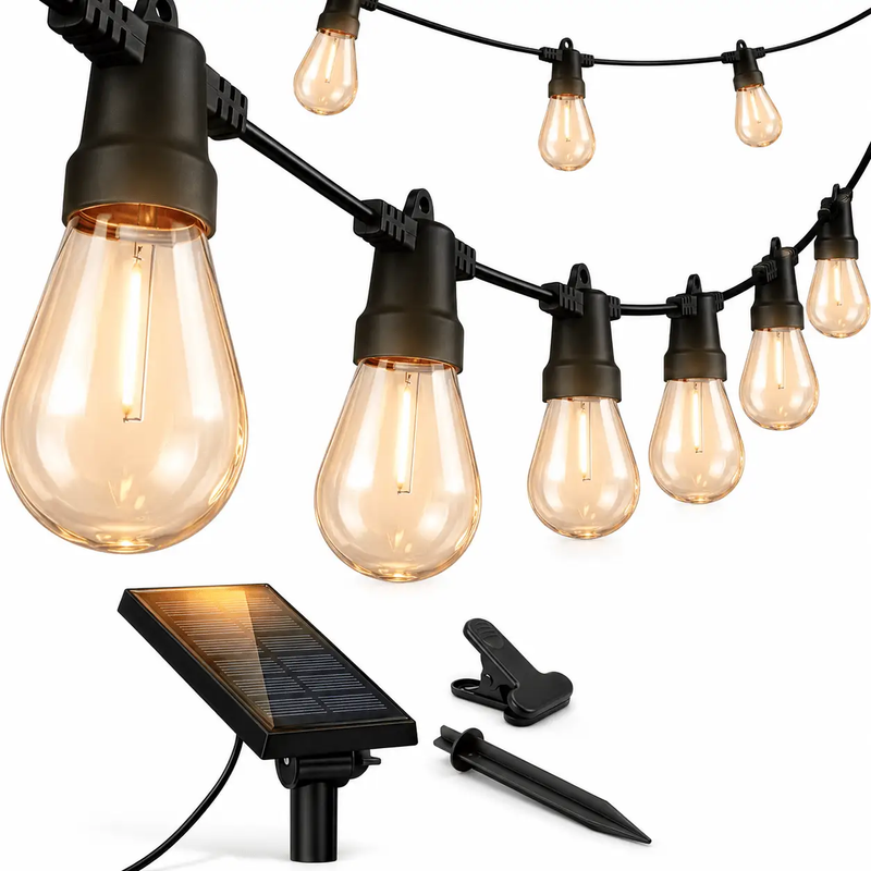 48Ft Solar Powered String Lights Waterproof LED Hanging Edison Bulb Lights with 15 Bulbs by Outdoor Solar Outlet