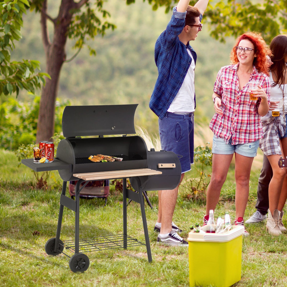 48" Steel Charcoal BBQ Grill and Offset Smoker Combo - Black, photo 2 of 9