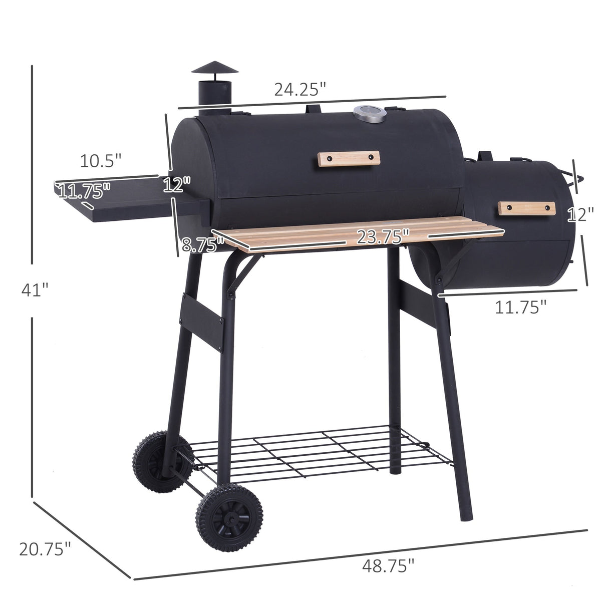 48" Steel Charcoal BBQ Grill and Offset Smoker Combo - Black, photo 3 of 9