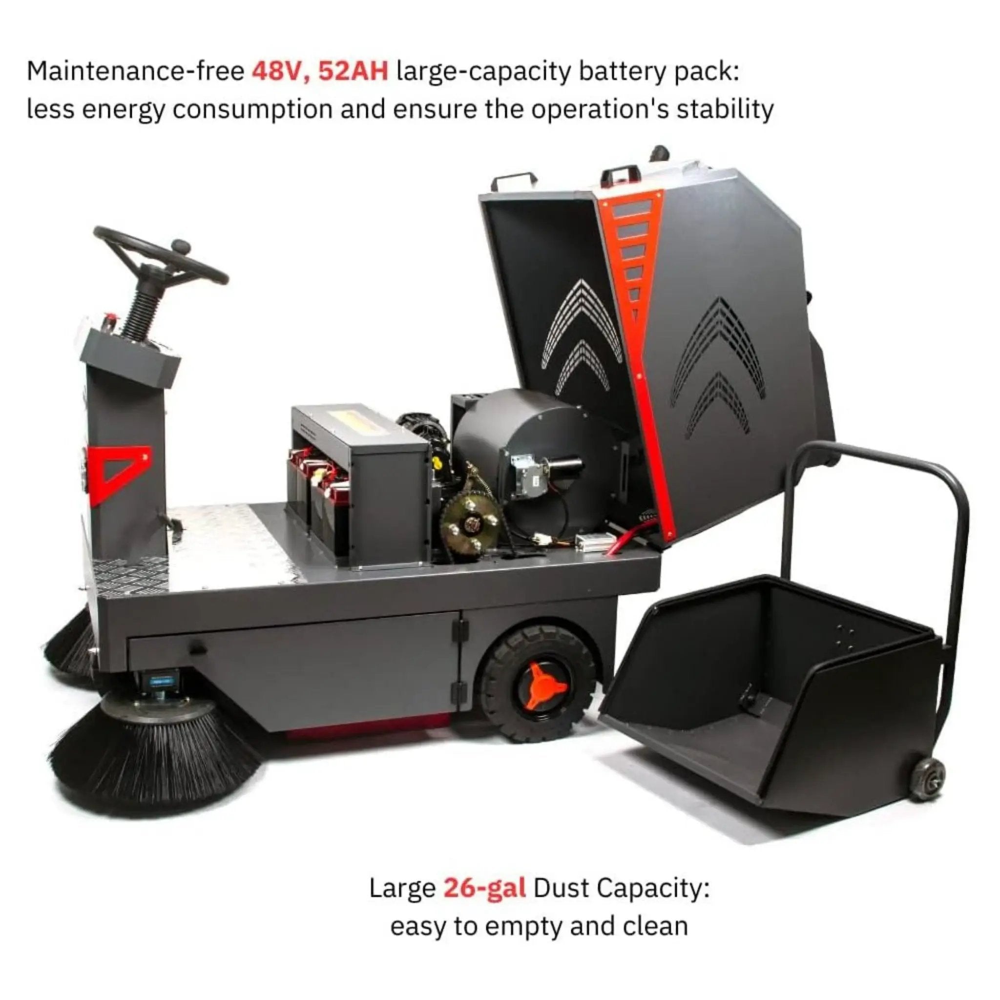 49-Inch Heavy-Duty 1400W Electric Industrial Ride-On Floor Sweeper With Dustbin & Water Tank (SAK18436) by SAKSBY WHOLESALE