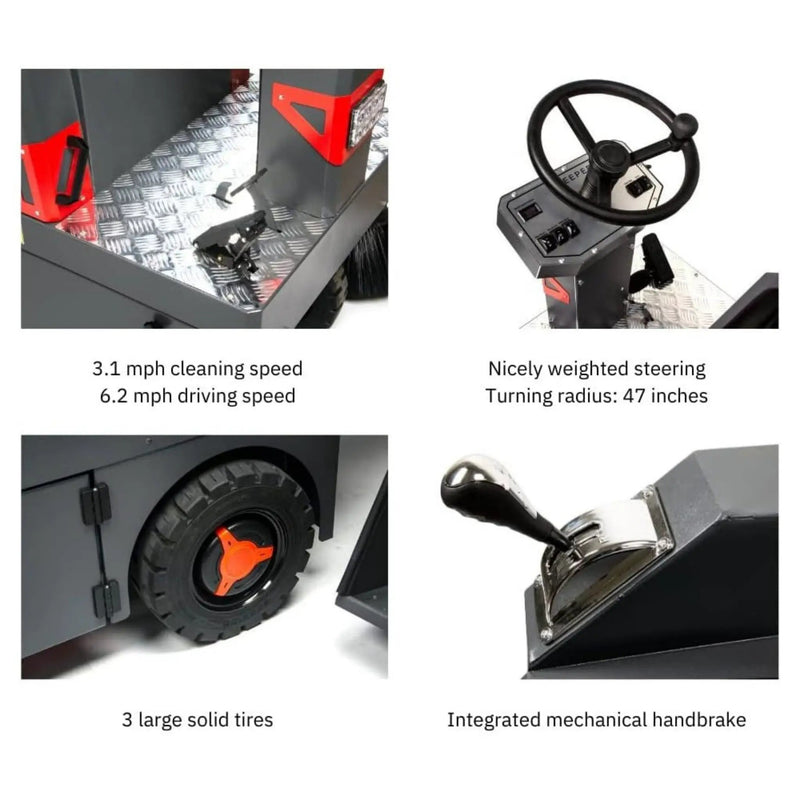 49-Inch Heavy-Duty 1400W Electric Industrial Ride-On Floor Sweeper With Dustbin & Water Tank (SAK18436) by SAKSBY WHOLESALE
