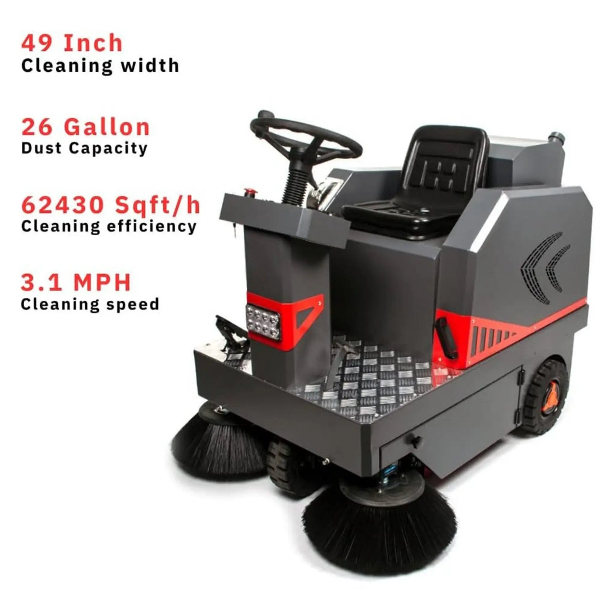 49-Inch Heavy-Duty 1400W Electric Industrial Ride-On Floor Sweeper With Dustbin & Water Tank (SAK18436) by SAKSBY WHOLESALE
