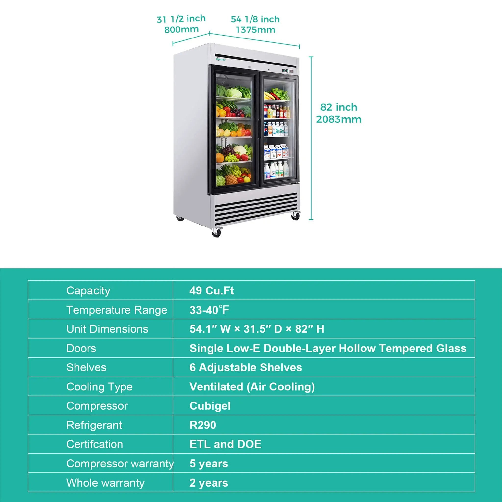 49-Inch Upright Commercial Reach-In Display Refrigerator (SAK16785) by SAKSBY WHOLESALE