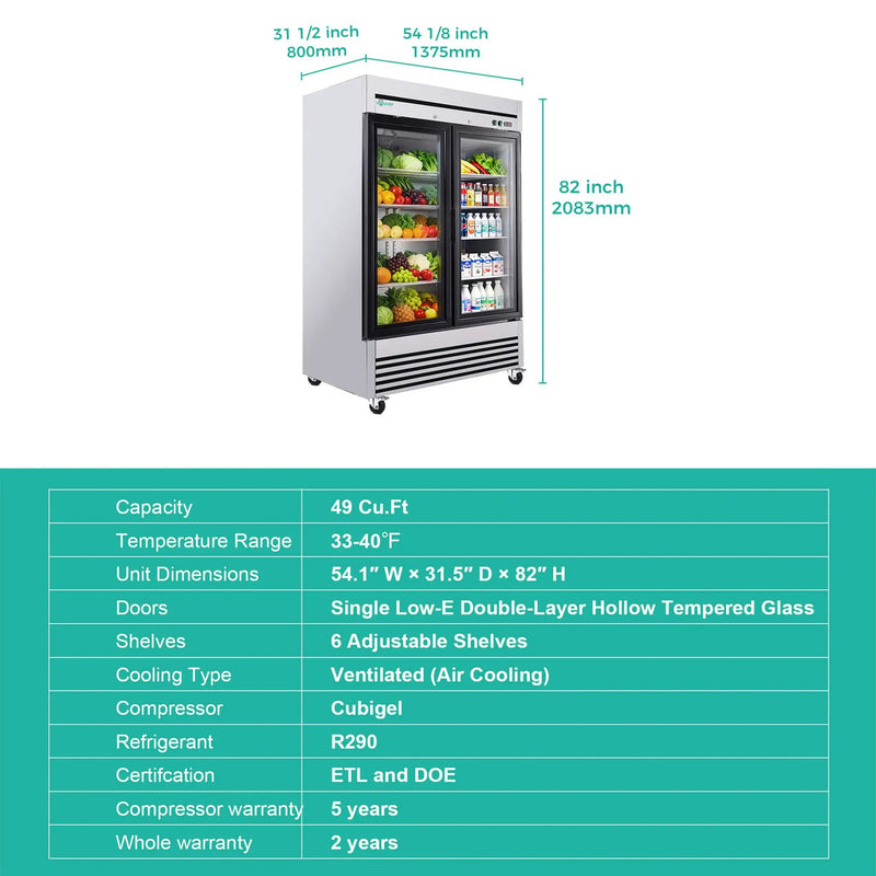 49-Inch Upright Commercial Reach-In Display Refrigerator (SAK16785) by SAKSBY WHOLESALE