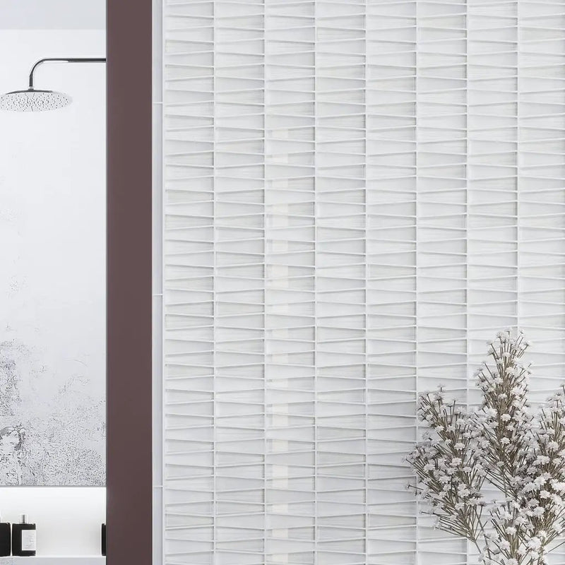 White 12x13 Trapezium Glossy Matte Glass Mosaic Tile (5 pack, 5.38 sq ft/case) by Apollo Tile