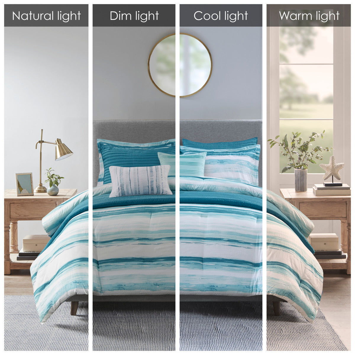 8 Piece Printed Seersucker Comforter and Quilt Set Collection Aqua Full/Queen by HouseOfZazla