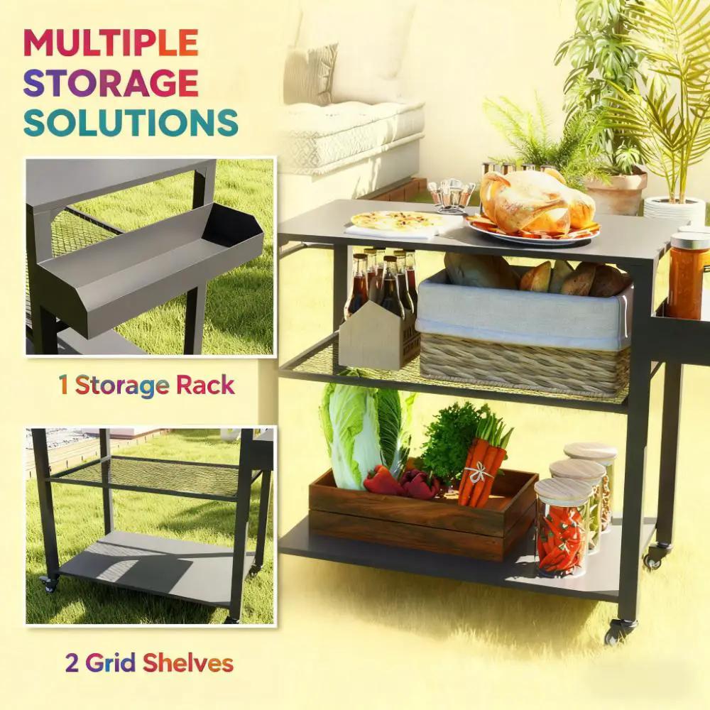 Movable Oven Table on Wheels - 3-Tier Outdoor Grill Cart by HouseOfZazla
