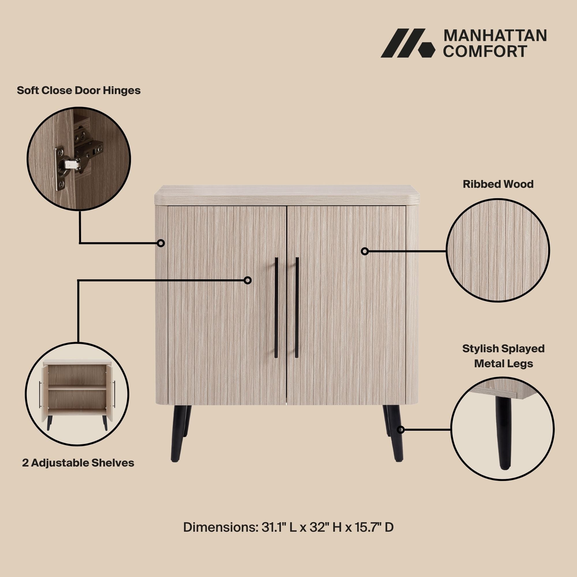 Jodie - Fluted Accent Cabinet - Oak by HouseOfZazla
