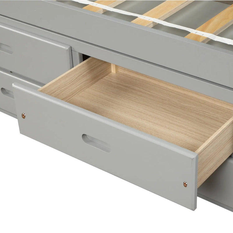 Platform Storage Bed Solid Wood Bed With 6 Drawers