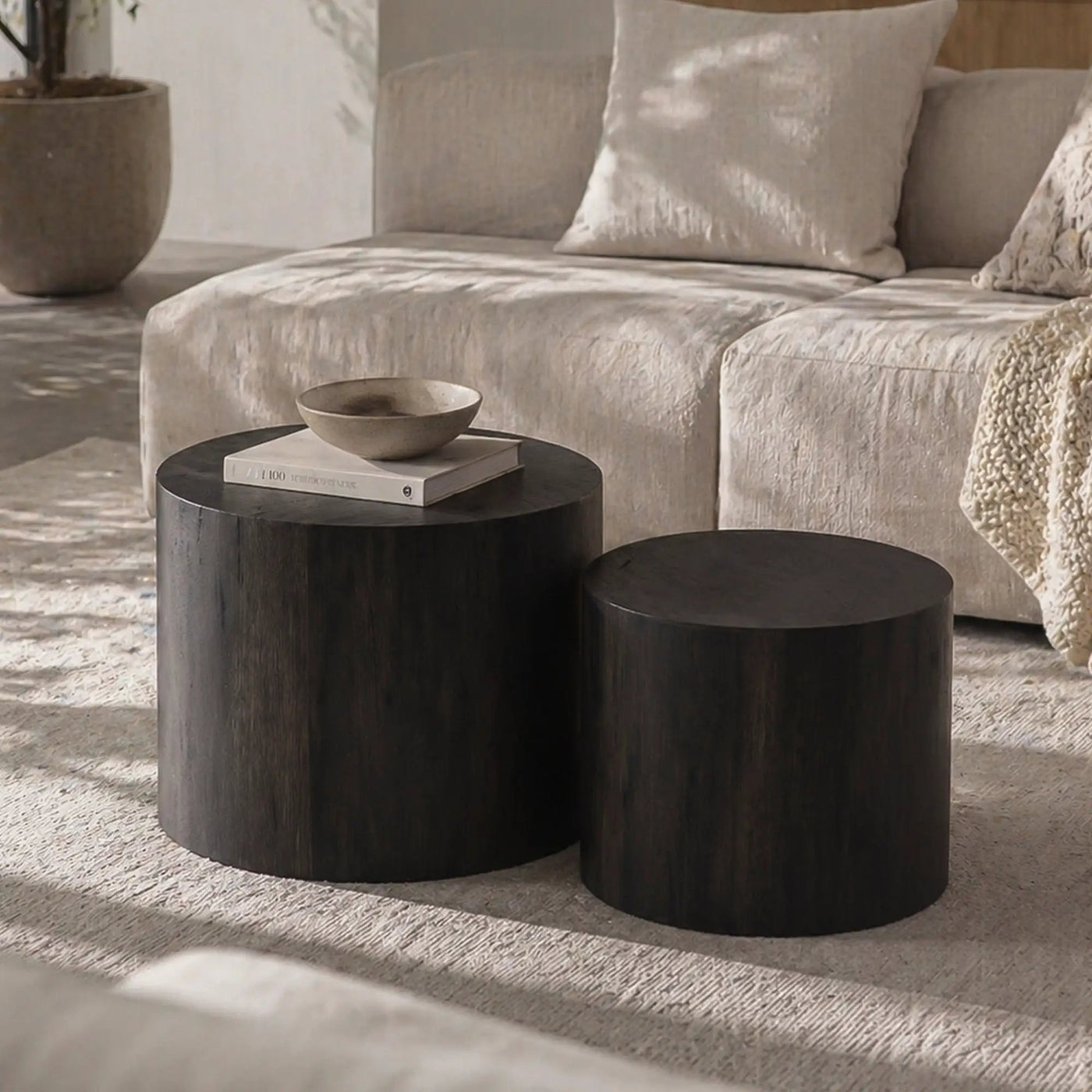 Nesting Coffee Table Set of 2 Round Wooden Tables by HouseOfZazla