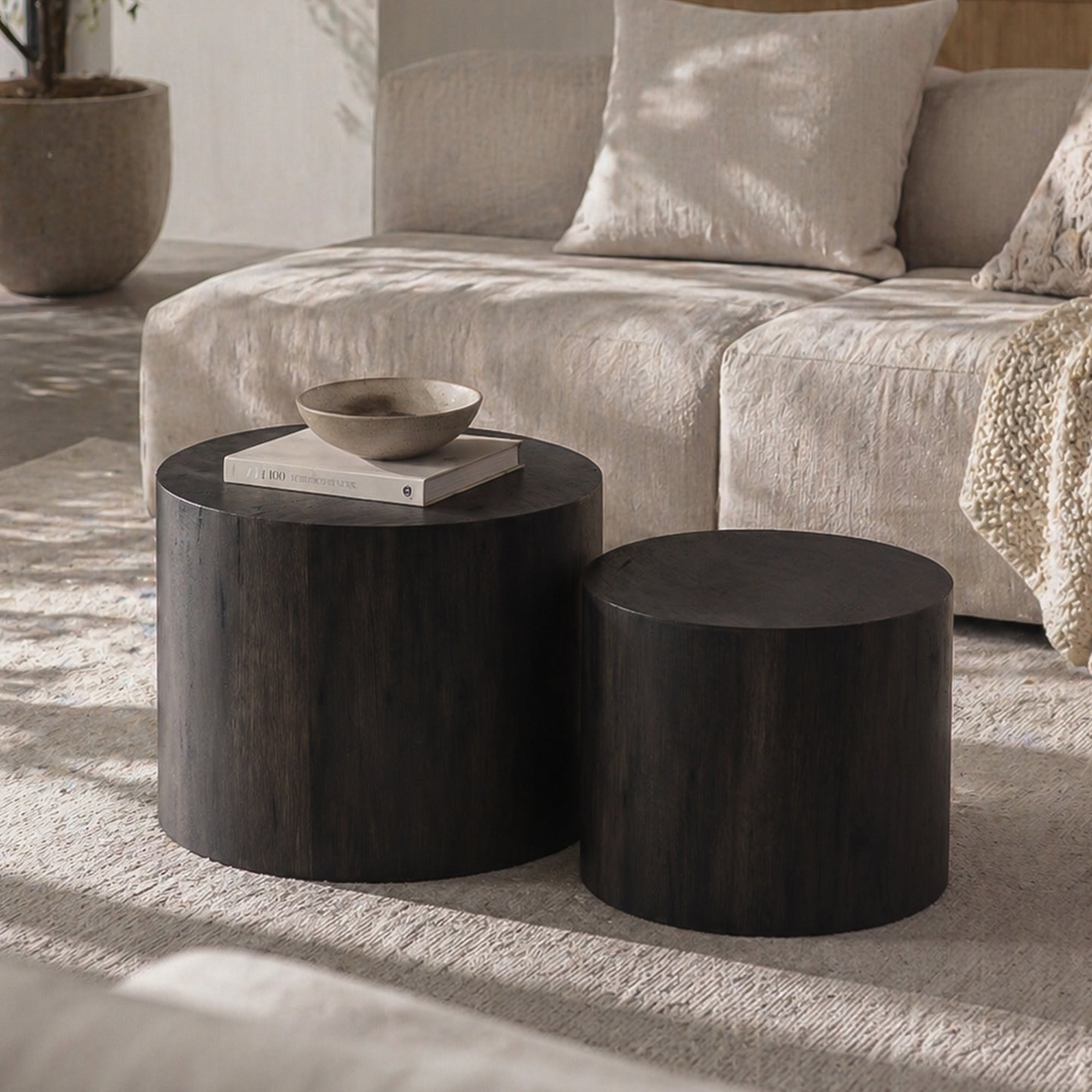 Nesting Coffee Table Set of 2 Round Wooden Tables by HouseOfZazla