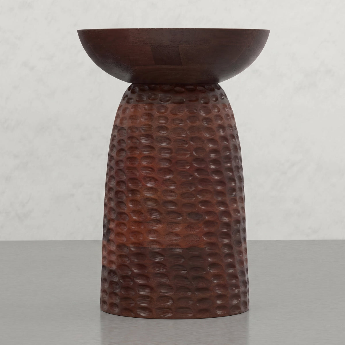 Round Pedestal Accent Table with Dimple Detail - Dark Brown, photo 3 of 5