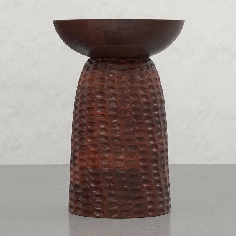 Round Pedestal Accent Table with Dimple Detail - Dark Brown, photo 3 of 5