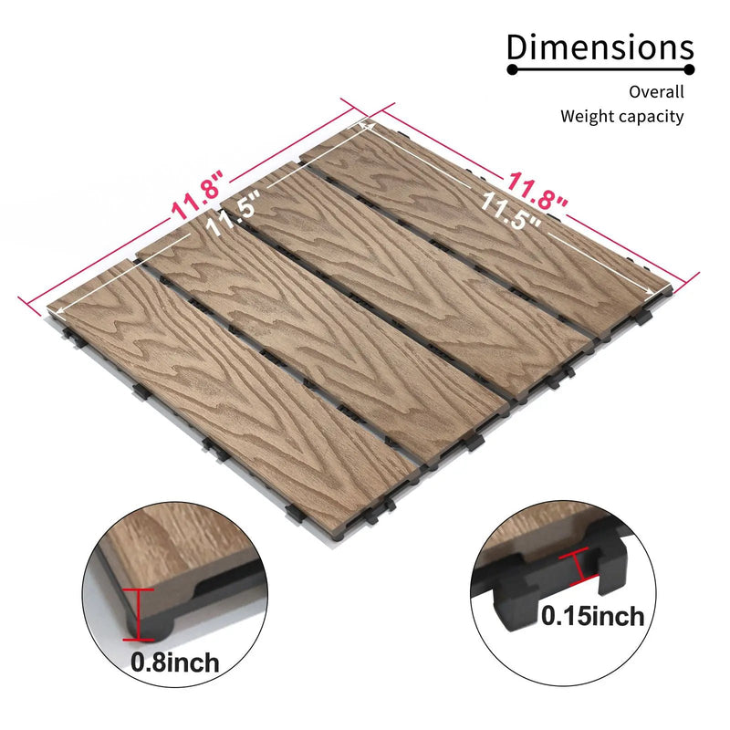 Patio Deck Tiles, Interlocking Diy Flooring For Indoor / Outdoor Use (Set of 22) - Teak by HouseOfZazla