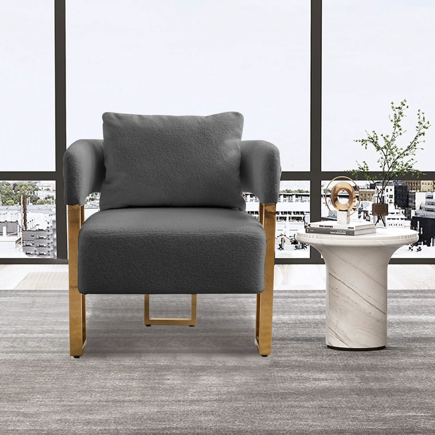 Modern Decorative Chair Teddy Fleece Upholstered And Metal Foot by HouseOfZazla