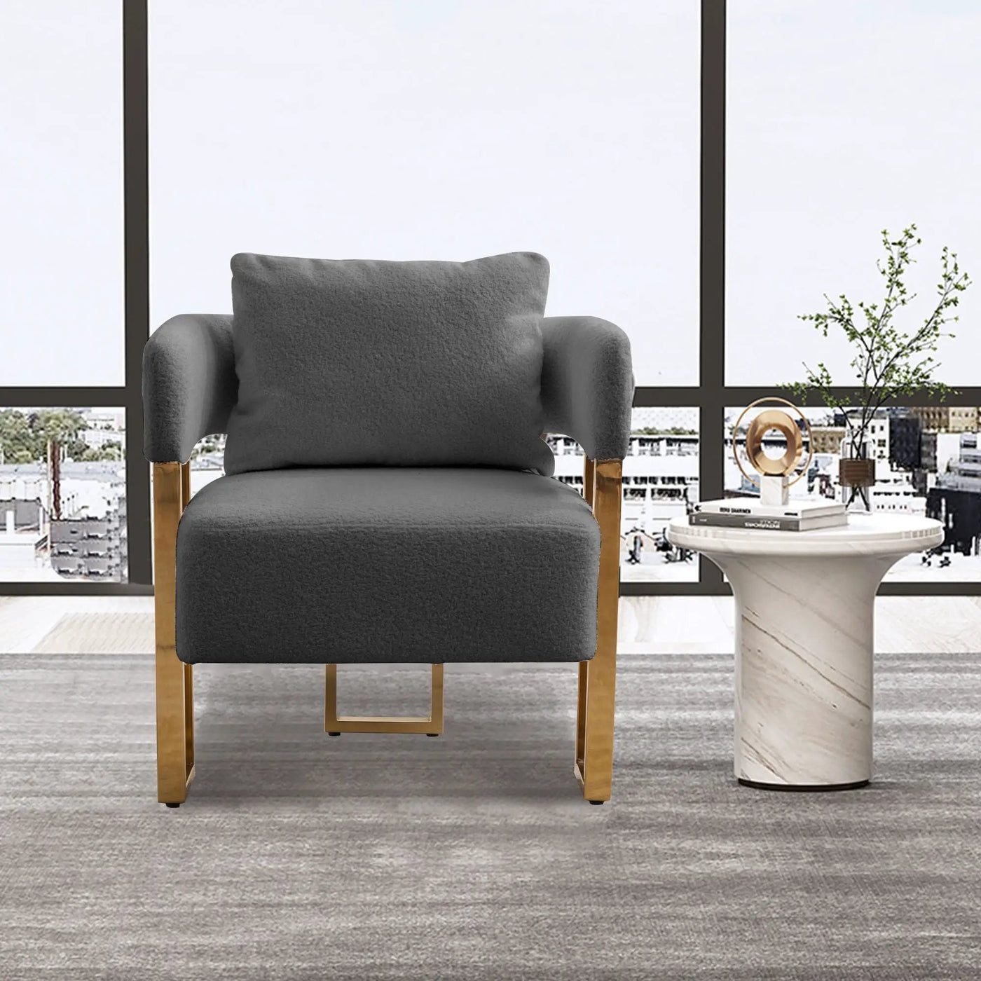 Modern Decorative Chair Teddy Fleece Upholstered And Metal Foot by Unique Piece Furniture