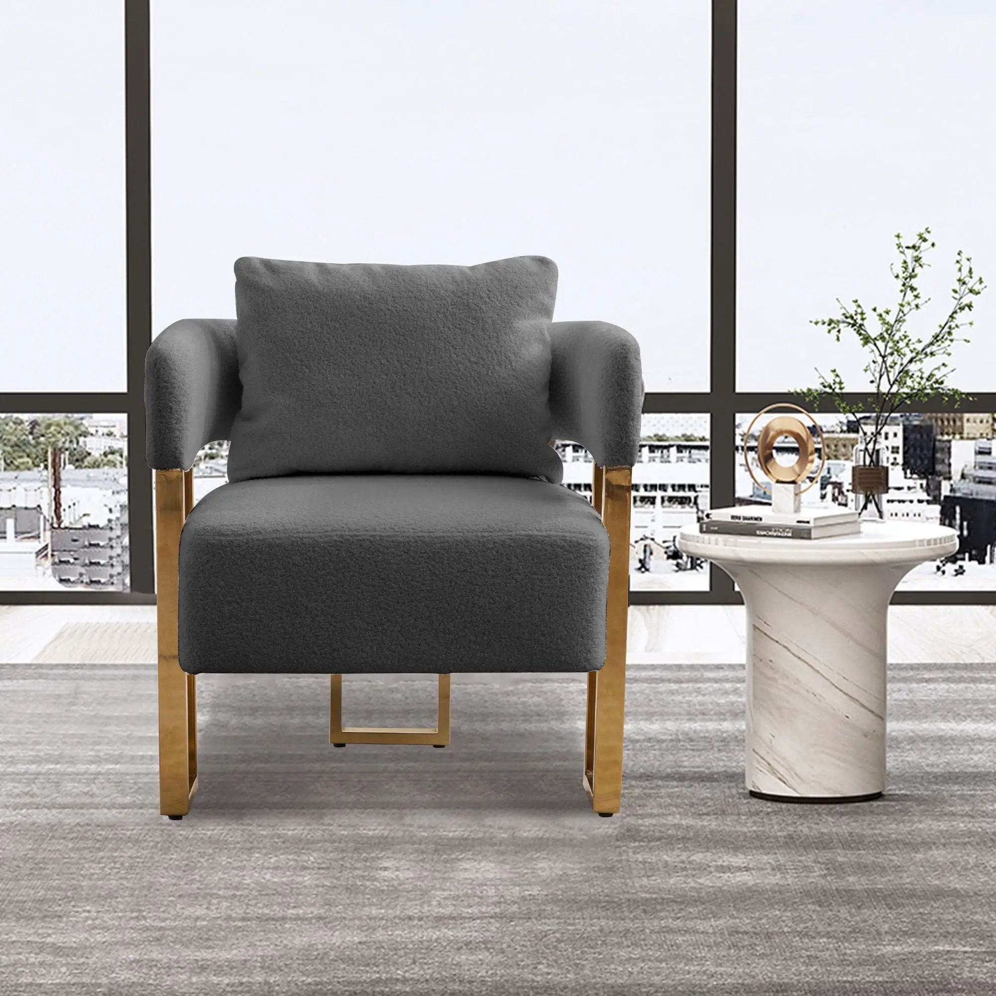 Modern Decorative Chair Teddy Fleece Upholstered And Metal Foot by Unique Piece Furniture