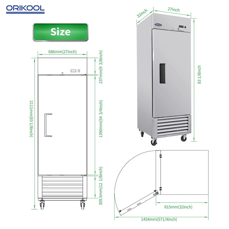 Commercial Freezer 23 Cu.Ft With 1 Solid Door Reach-In Freezers Stainless Steel Etl Approved Upright Freeze Storage - Silver by HouseOfZazla