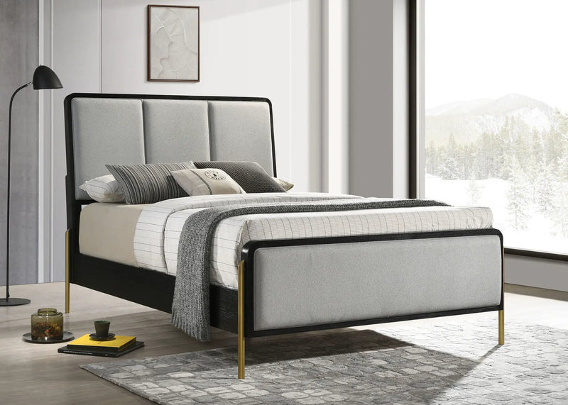 Arini Upholstered Queen Panel Bed Black and Grey by Unique Piece Furniture