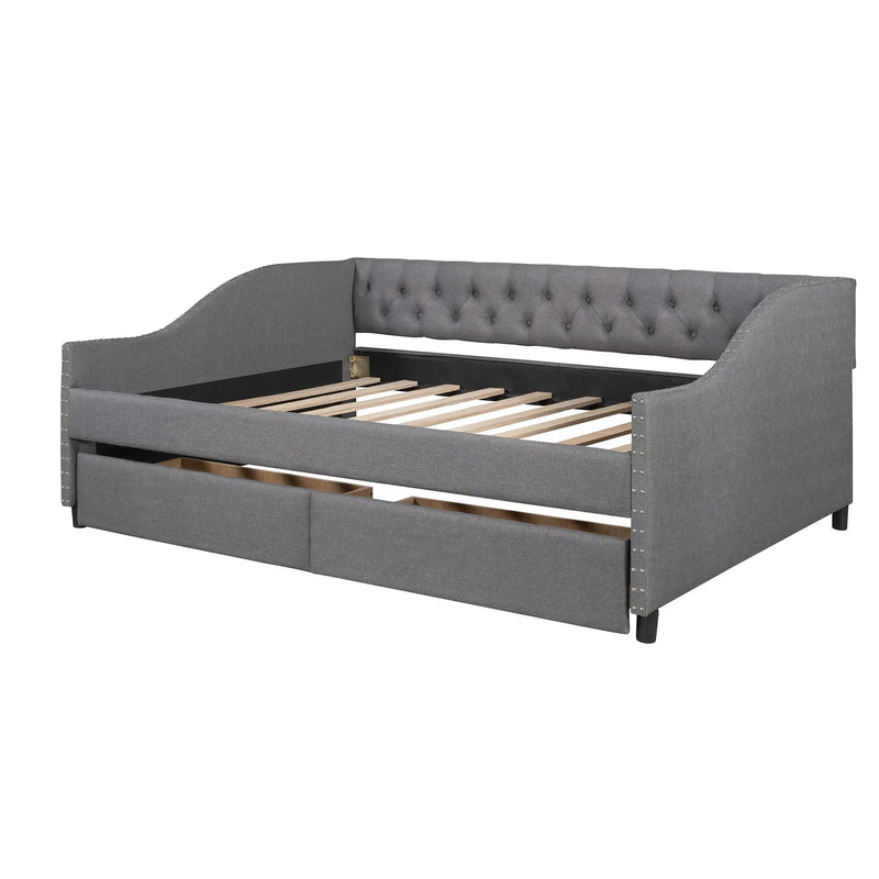 Upholstered Daybed With Two Drawers, Wood Slat Support by HouseOfZazla