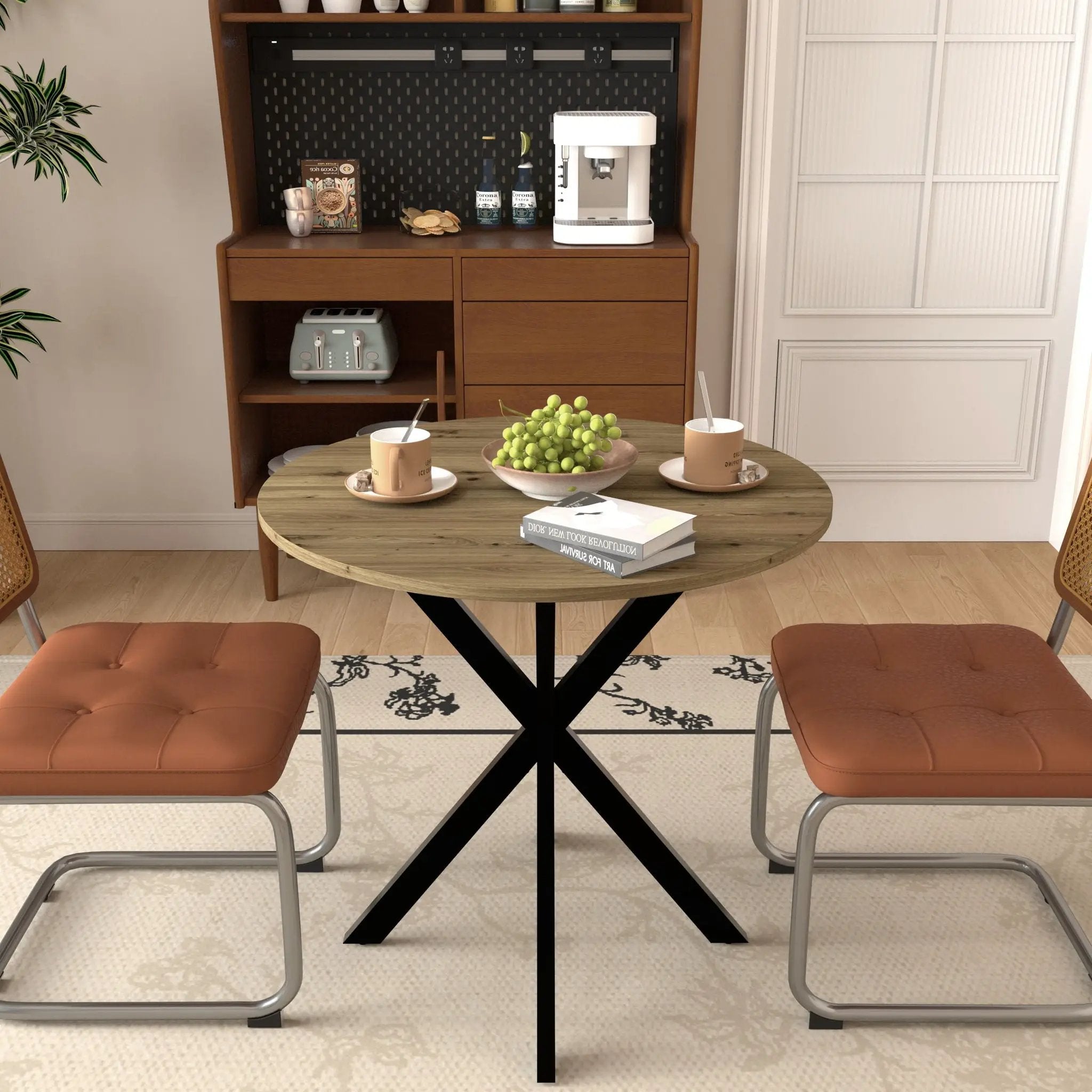 Round Dining Table For 2 - 4 People, Compact Kitchen Or Dining Room - Rustic Brown by Unique Piece Furniture