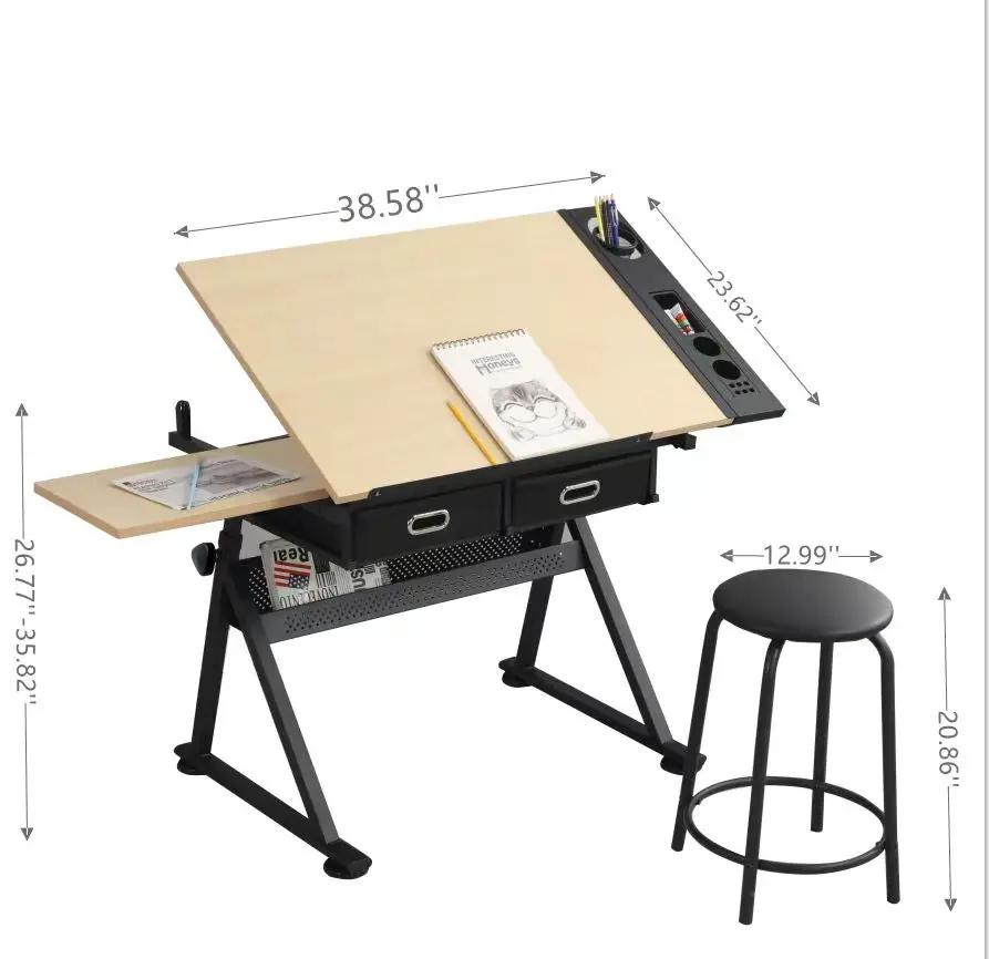Adjustable Drawing Drafting Table Desk With 2 Drawers - Maple by HouseOfZazla