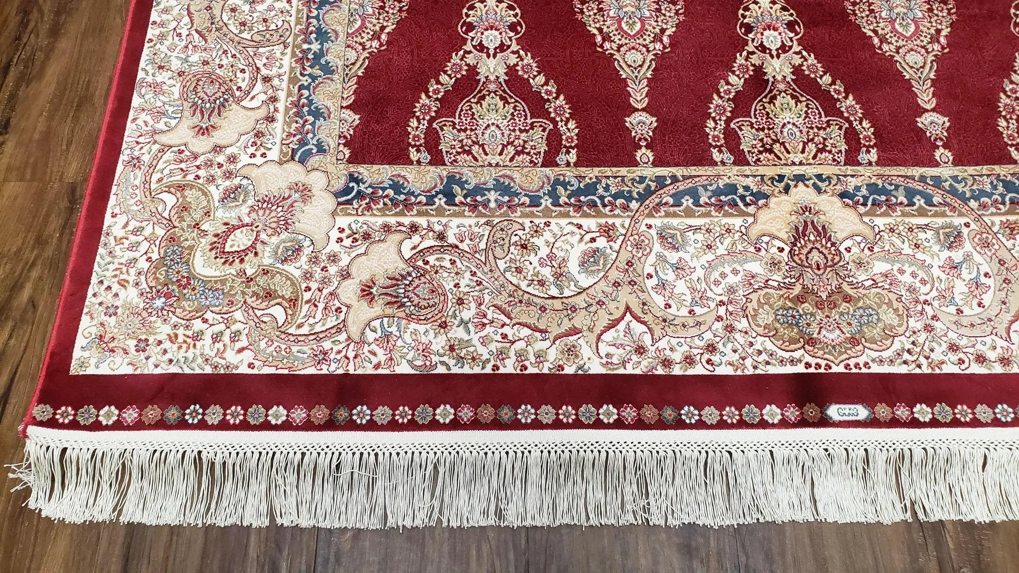 Dark Red Silk Carpet 5.3 x 7.6 ft, 5x8 Silk Rug, New Turkish Silk Carpet, Mint Condition, Beige & Red Area Rug, Bamboo Silk, High Quality by Jewel Rugs