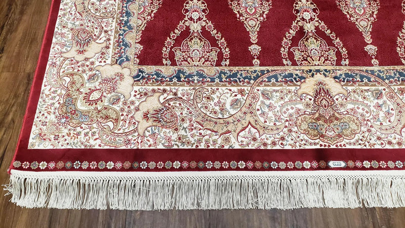 Dark Red Silk Carpet 5.3 x 7.6 ft, 5x8 Silk Rug, New Turkish Silk Carpet, Mint Condition, Beige & Red Area Rug, Bamboo Silk, High Quality by Jewel Rugs